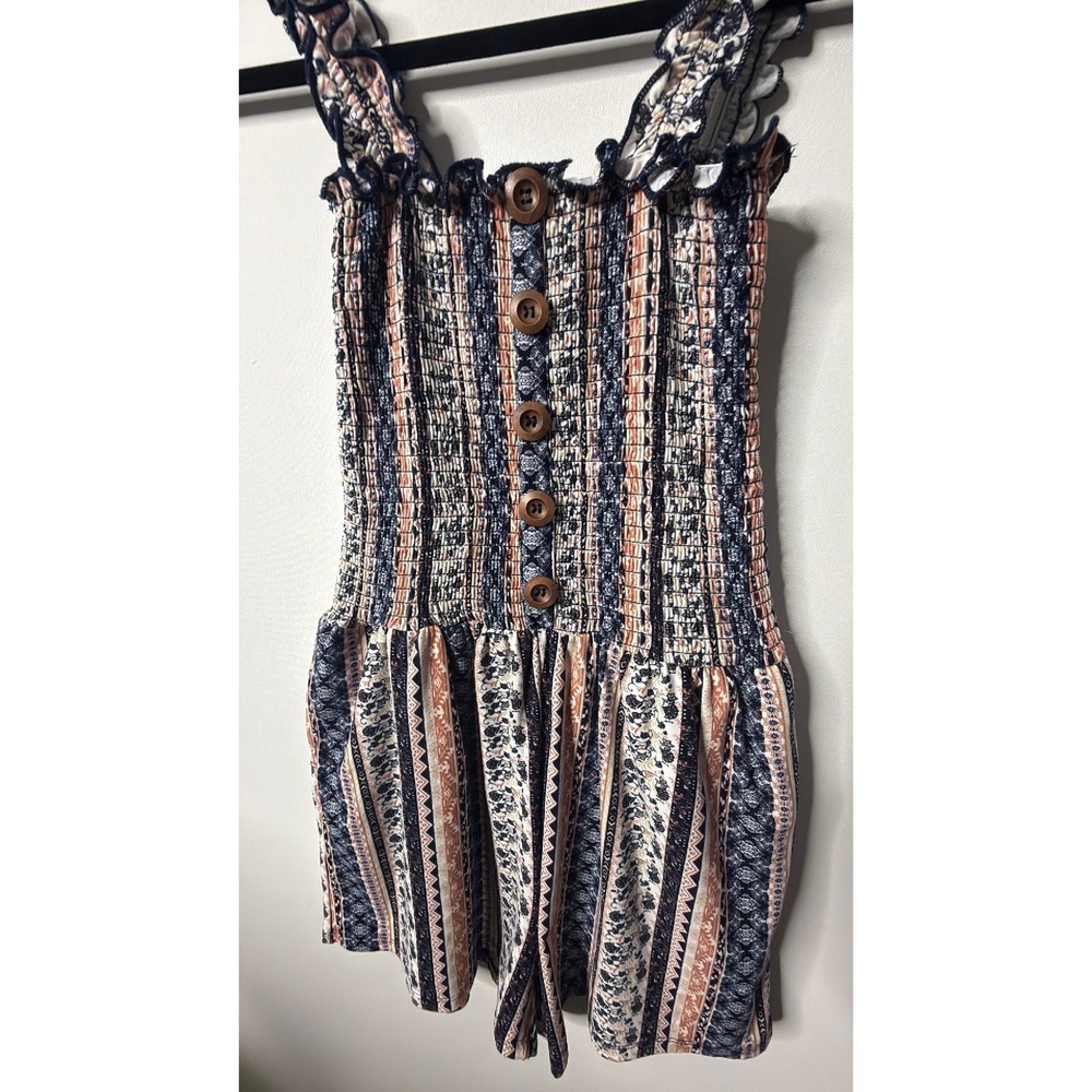 J for Justify Floral Bohemian-print Smoked-bodice Romper Small